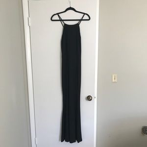 High Slit Black Maxi Dress Crisscross Strappy Back